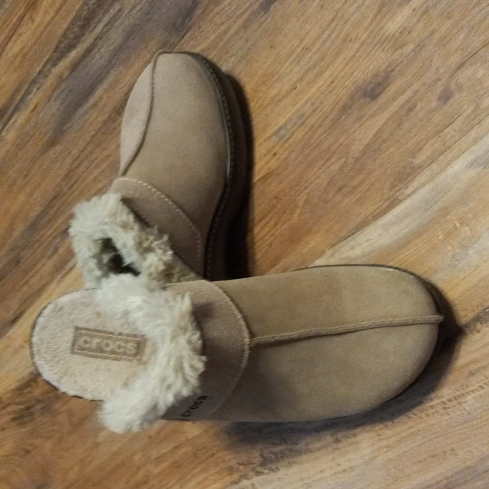 Tan suede mule crocs